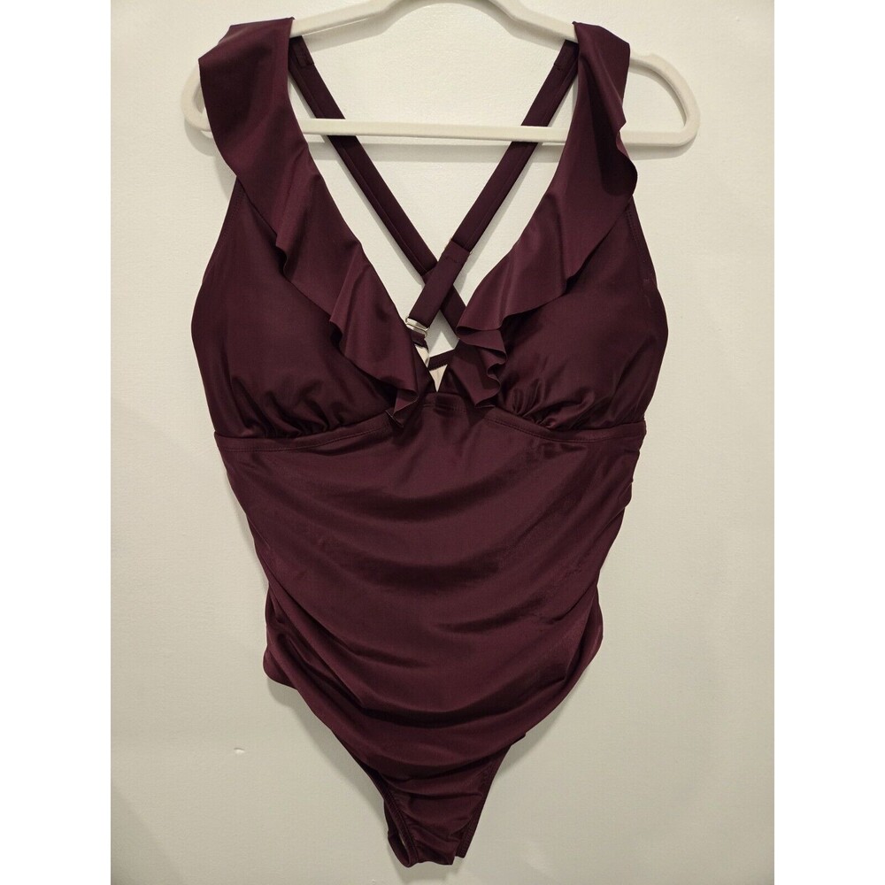 Kona Sol  Purple Ruffle One Piece Swim Suit 18W Plus